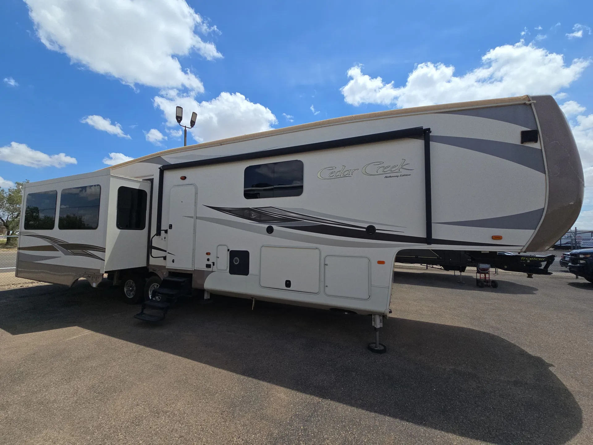 2017 Forest River Cedar Creek Hathaway Edition 38FBD — campside