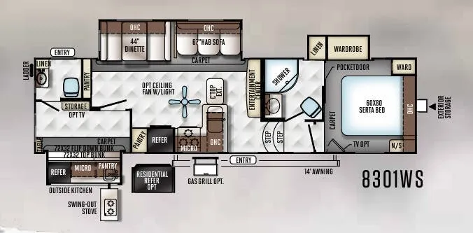 Forest River Rockwood Signature Ultra Lite 8301WS floor plan