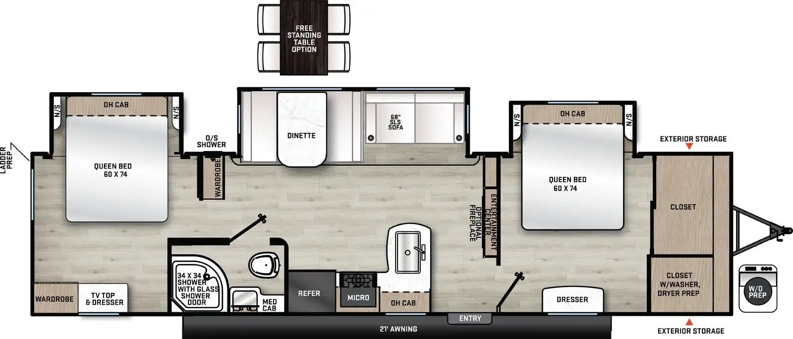 2026 Forest River Aurora 34BHTS 2 QUEEN BEDS - Floor plan