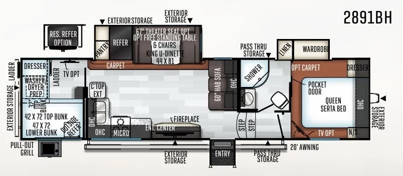 Forest River Rockwood Ultra Lite 2891BH floor plan