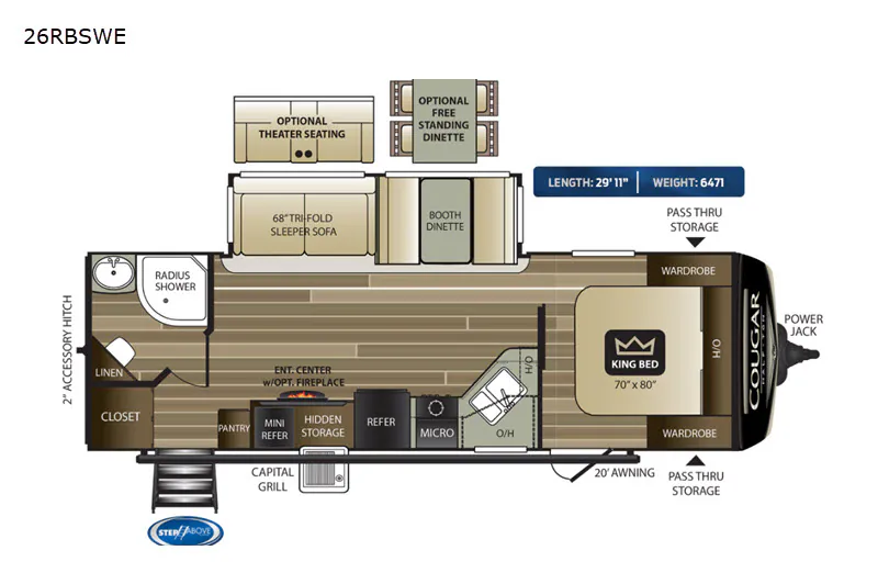 2020 Keystone RV Cougar Half-Ton 26RBSWE — Floor plan
