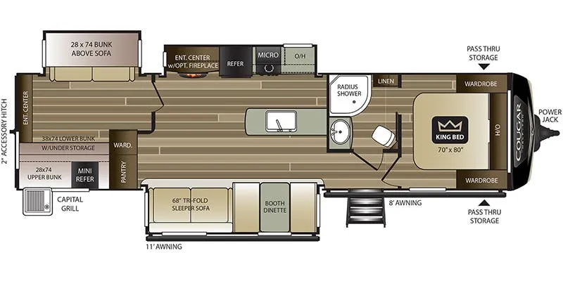 2018 Keystone RV Cougar Half-Ton Series 34TSB floor plan