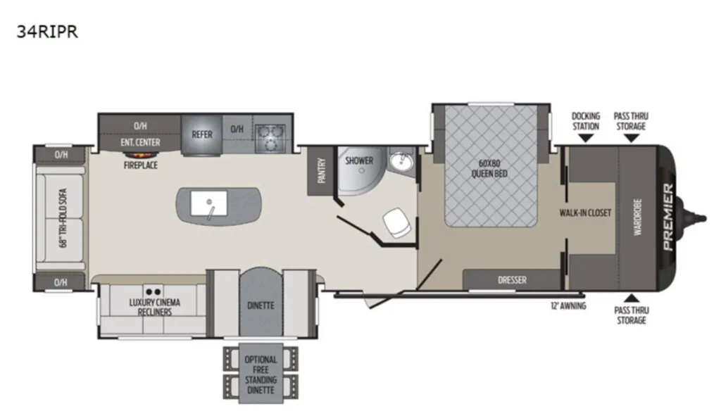 2020 Keystone Premier Ultra Lite 34RIPR floor plan