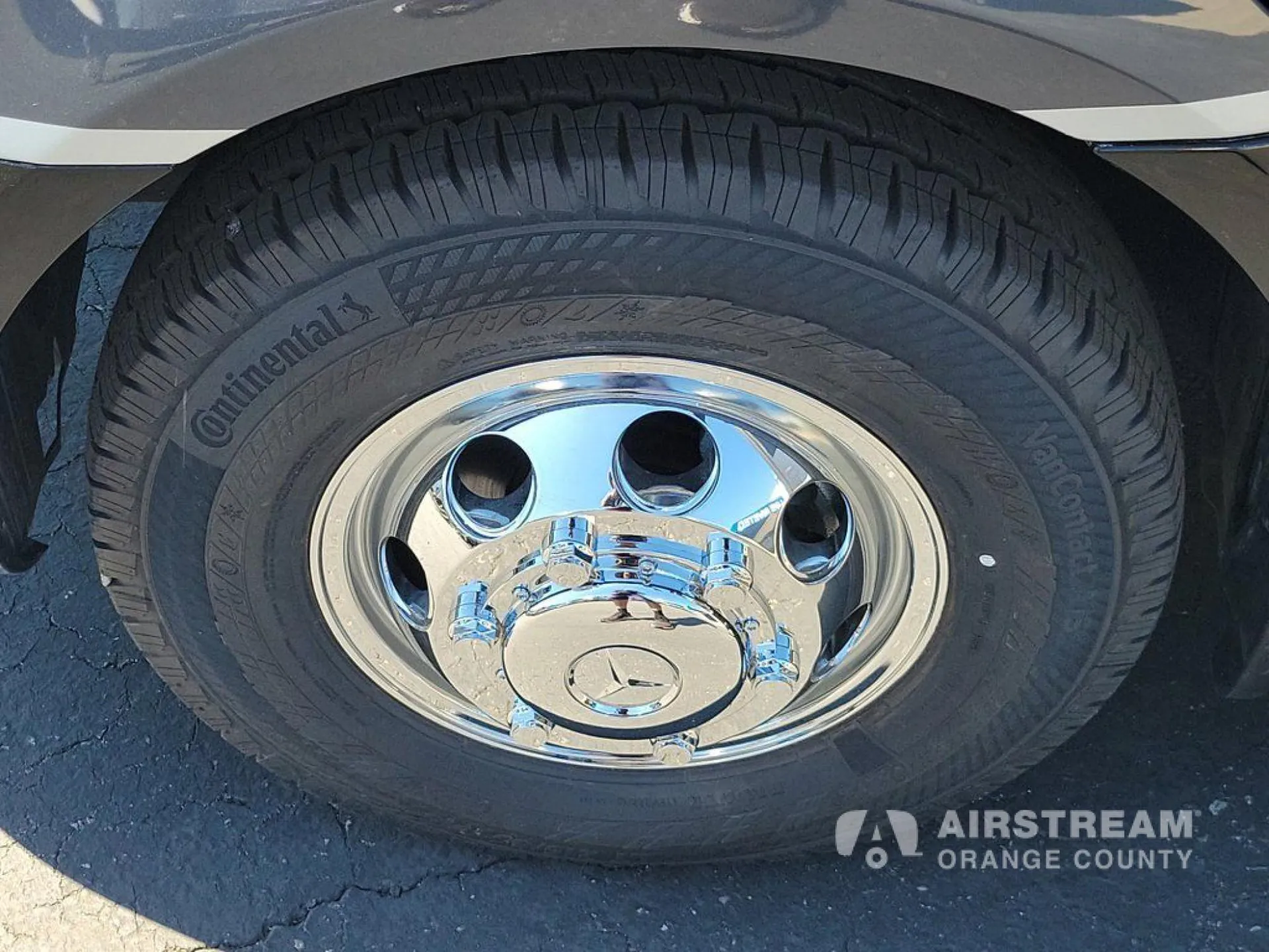 2026 Airstream Atlas Murphy Suite — Close-up photograph of an exterior-installed wheel and tire