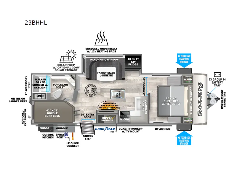 2024 Forest River Salem Hemisphere Hyper-Lyte 23BHHL — Floor plan