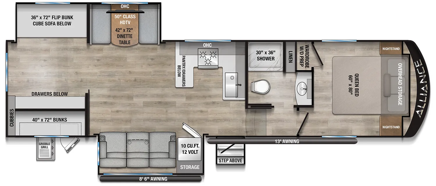 Alliance RV Avenue All-Access 30BH floor plan
