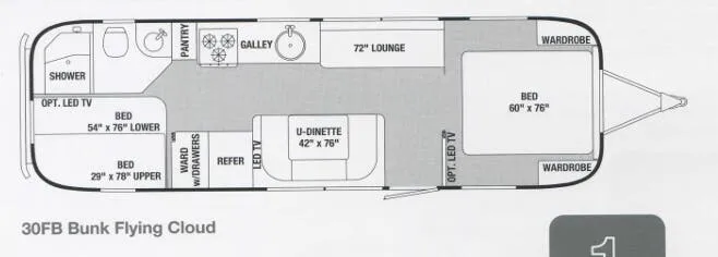 Airstream Flying Cloud 30FB Bunk floor plan