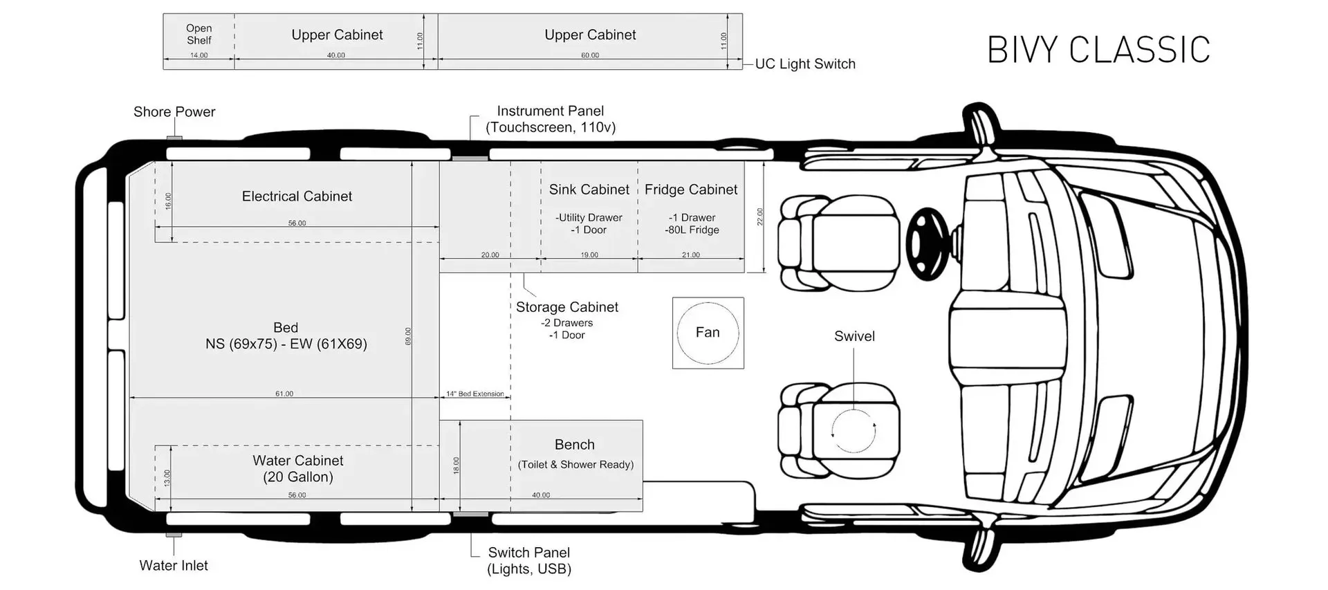 The Vansmith Bivy CLASSIC floor plan