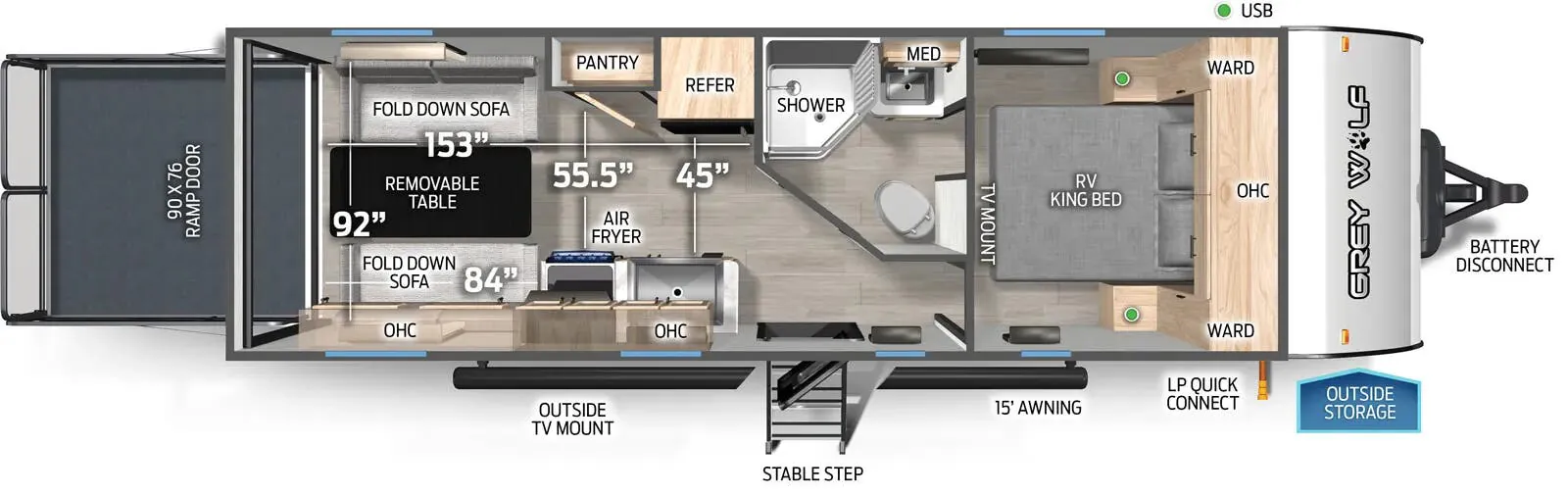 Forest River Cherokee Grey Wolf Black Label 22RRBL floor plan