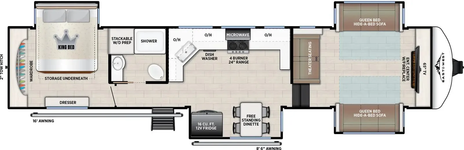 2026 East to West Tandara 390FL - Floor plan