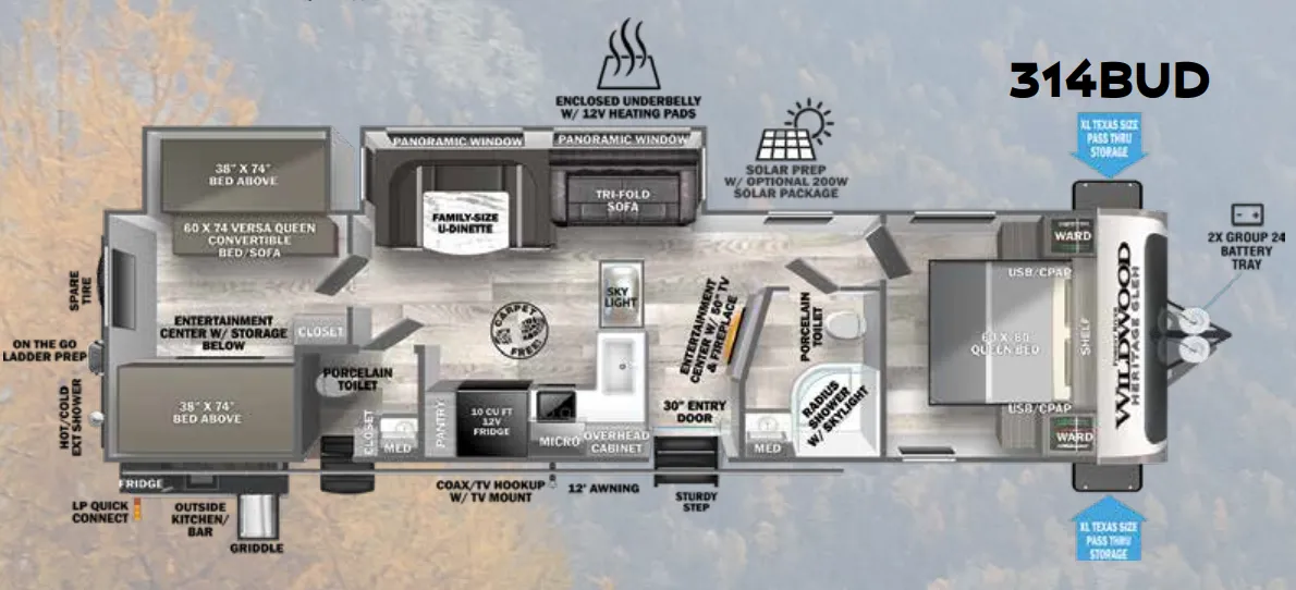 Forest River Wildwood Heritage Glen 314BUD floor plan