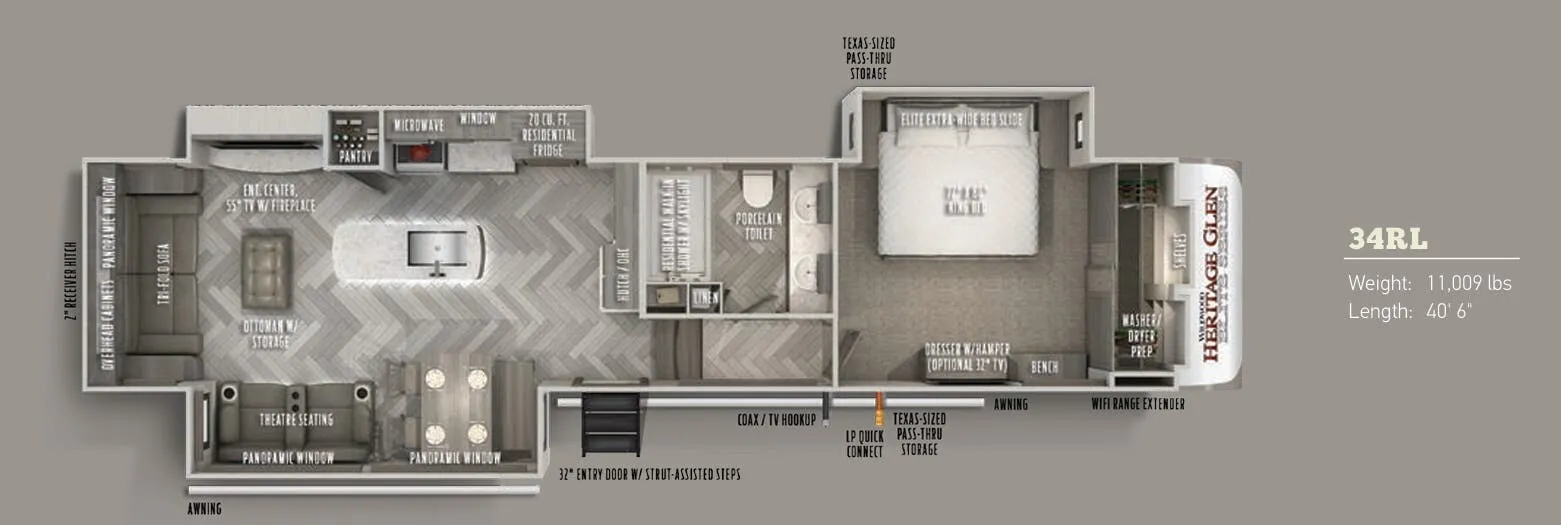 2021 Forest River Wildwood Heritage Glen Elite 34RL - Floor plan