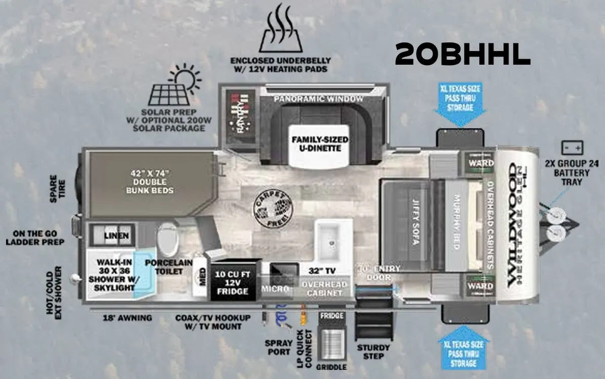 Forest River Wildwood Heritage Glen Hyper-Lyte 20BHHL floor plan