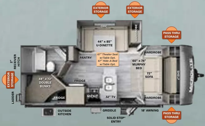 2023 Forest River Flagstaff Micro Lite 25BRDS - Floor plan