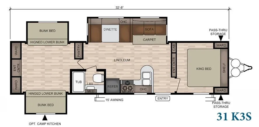 2019 East to West Della Terra 31 K3S floor plan