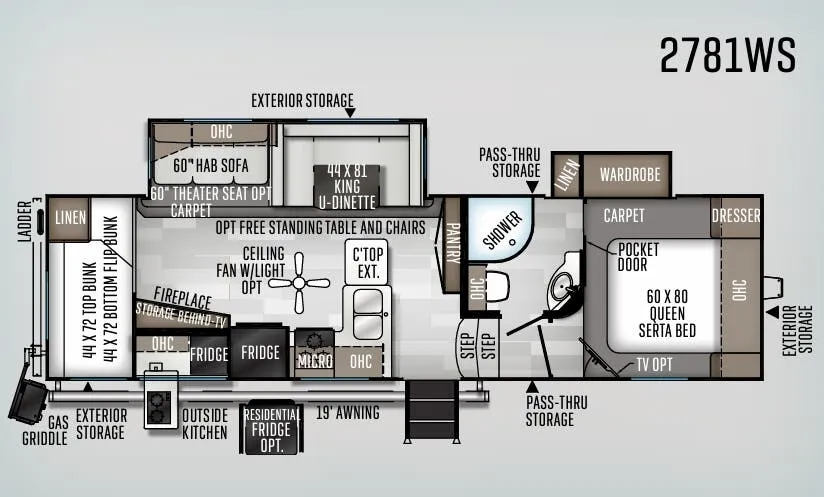 Forest River Rockwood Ultra Lite 2781WS floor plan