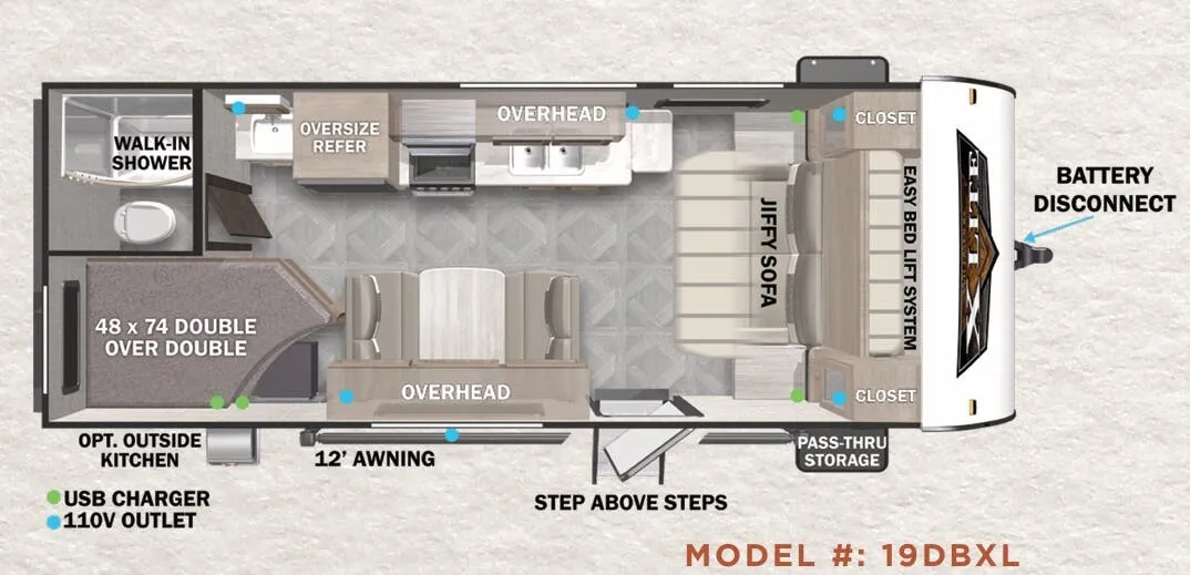 2023 Forest River Wildwood X-Lite 19DBXL - Floor plan