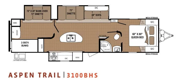 Dutchmen Aspen Trail 3100BHS floor plan