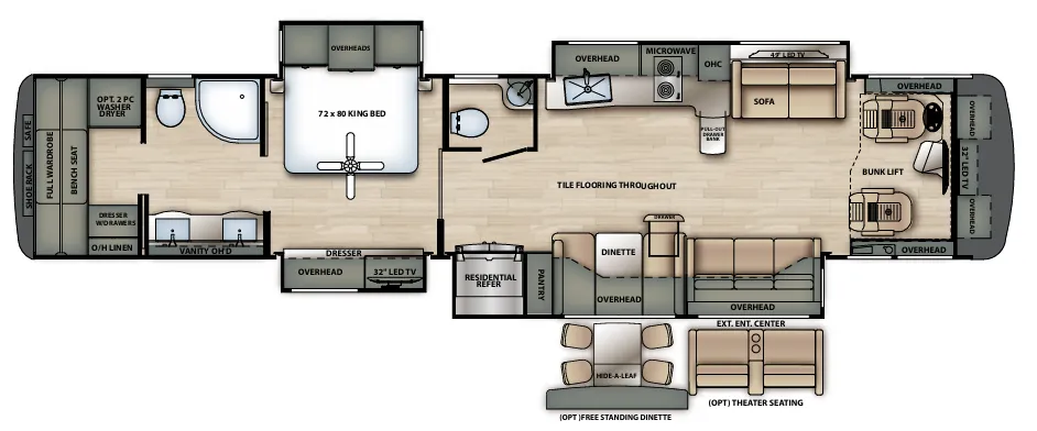 Forest River Berkshire XLT 45B floor plan