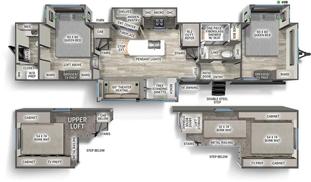 2025 Forest River Sandpiper Destination Trailers 40DUPLEX floor plan