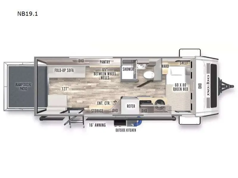 2020 Forest River No Boundaries Toy Hauler 19.1 - Floor plan