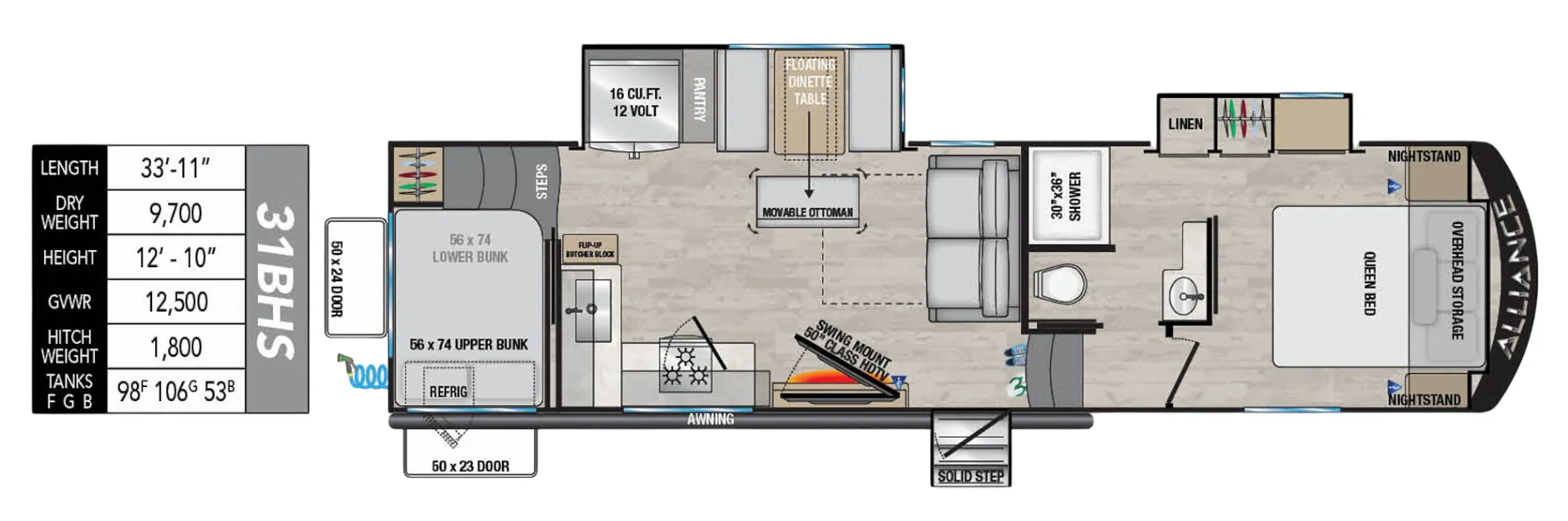 Alliance RV Avenue 31BHS floor plan