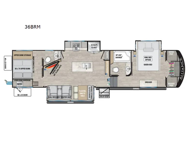 2023 Alliance RV Avenue 36BRM floor plan