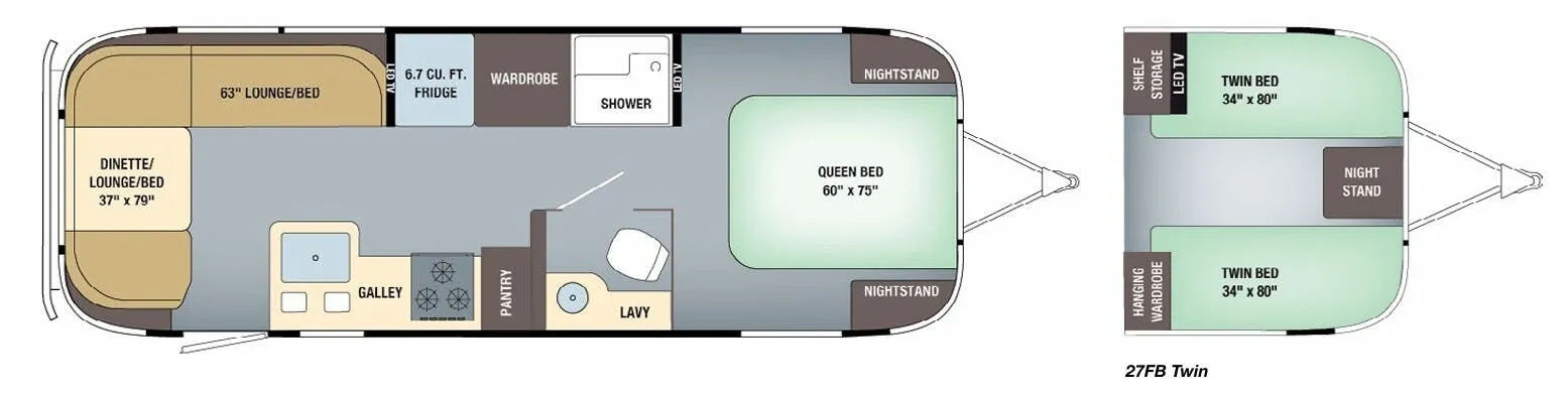 Airstream Globetrotter 27FB Twin floor plan