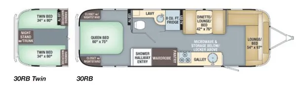 Airstream Flying Cloud 30RB Twin floor plan