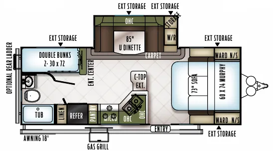 2018 Forest River Flagstaff Micro Lite 25BHS floor plan