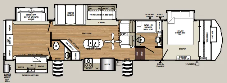 Forest River Sandpiper 384QBOK floor plan
