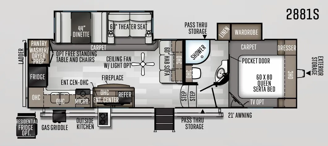 Forest River Rockwood Ultra Lite 2881S floor plan