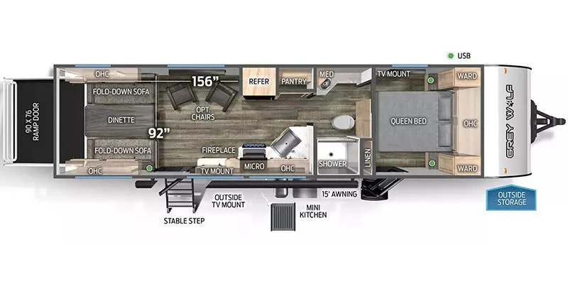 2025 Forest River Cherokee Grey Wolf Black Label 24RRTBL floor plan