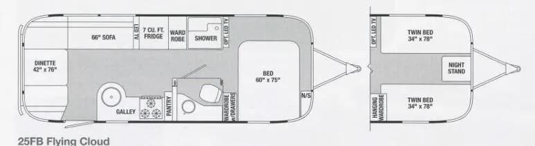 Airstream Flying Cloud 25FB floor plan