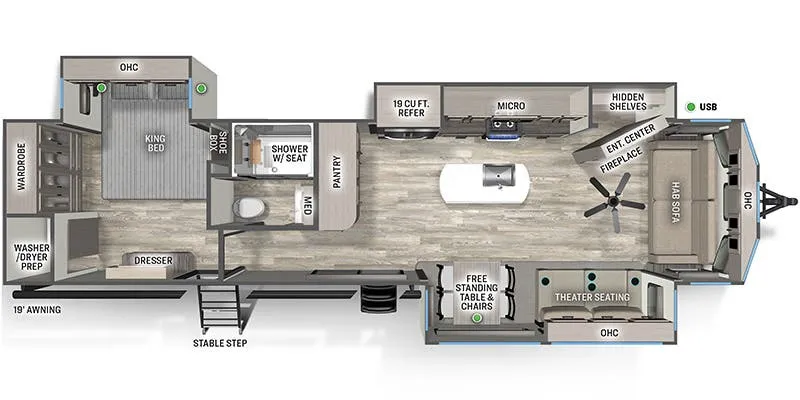 Forest River Sandpiper Destination 401FLX floor plan