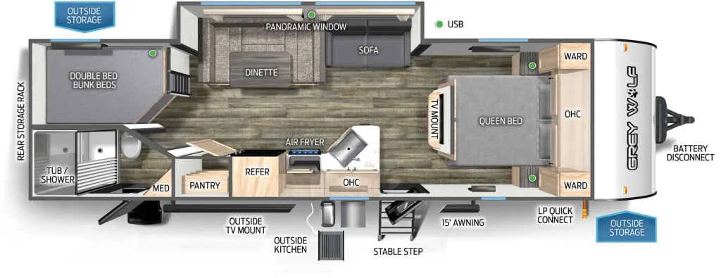 2025 Forest River Cherokee Grey Wolf 26DBH floor plan