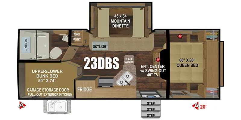 2022 Outdoors RV Mountain Series Timber Ridge 23DBS - Floor plan