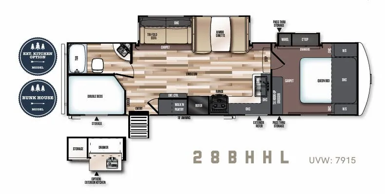 Forest River Wildwood Heritage Glen Hyper-Lyte Hemisphere 28BHHL floor plan