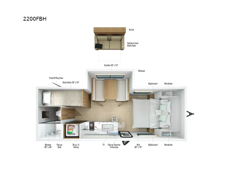 2027 Winnebago Micro Minnie 2200FBH - Floor plan