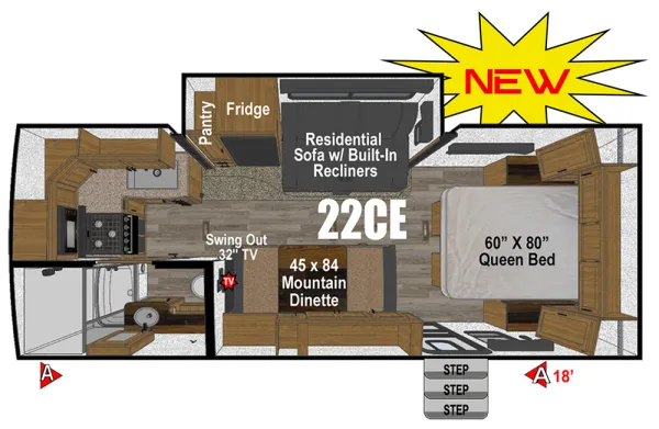 2026 Outdoors RV Timber Ridge Mountain Series 22CE floor plan