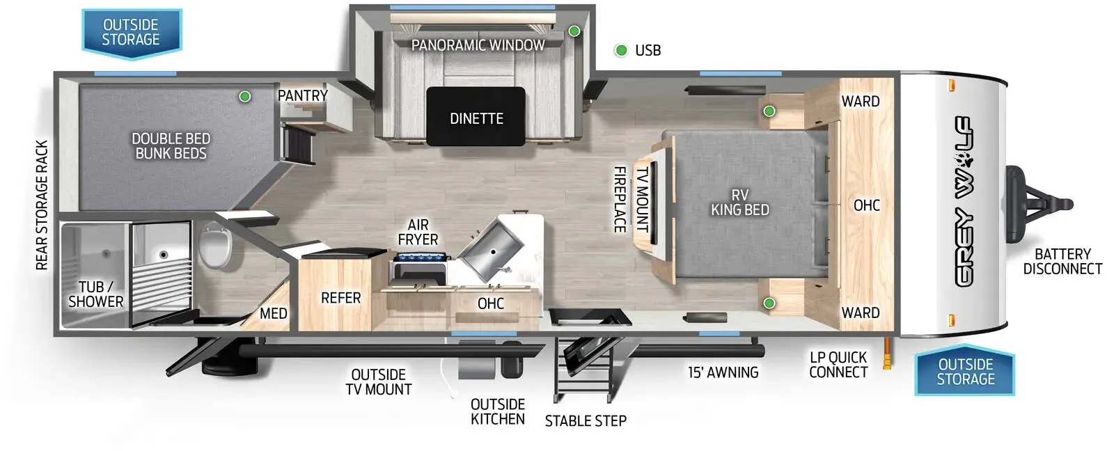 Forest River Cherokee Grey Wolf 23DBH floor plan