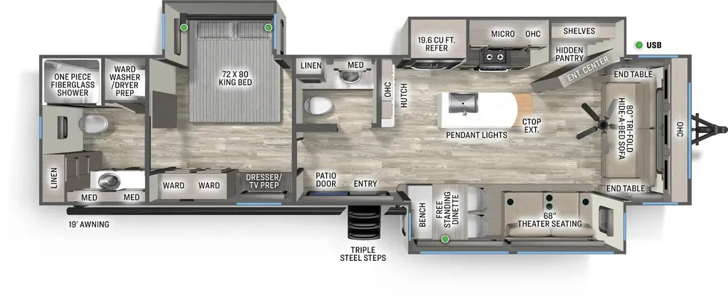 2027 Forest River Sandpiper Destination Trailers 389HBFL floor plan