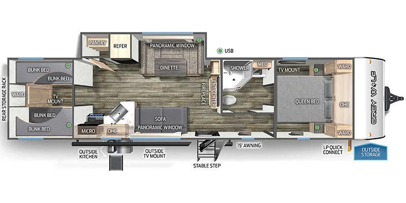Forest River Cherokee Grey Wolf Black Label 29BRBBL floor plan