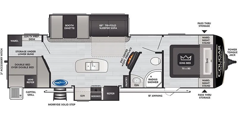 2022 Keystone RV Cougar Half-Ton 31BHKWE - Floor plan