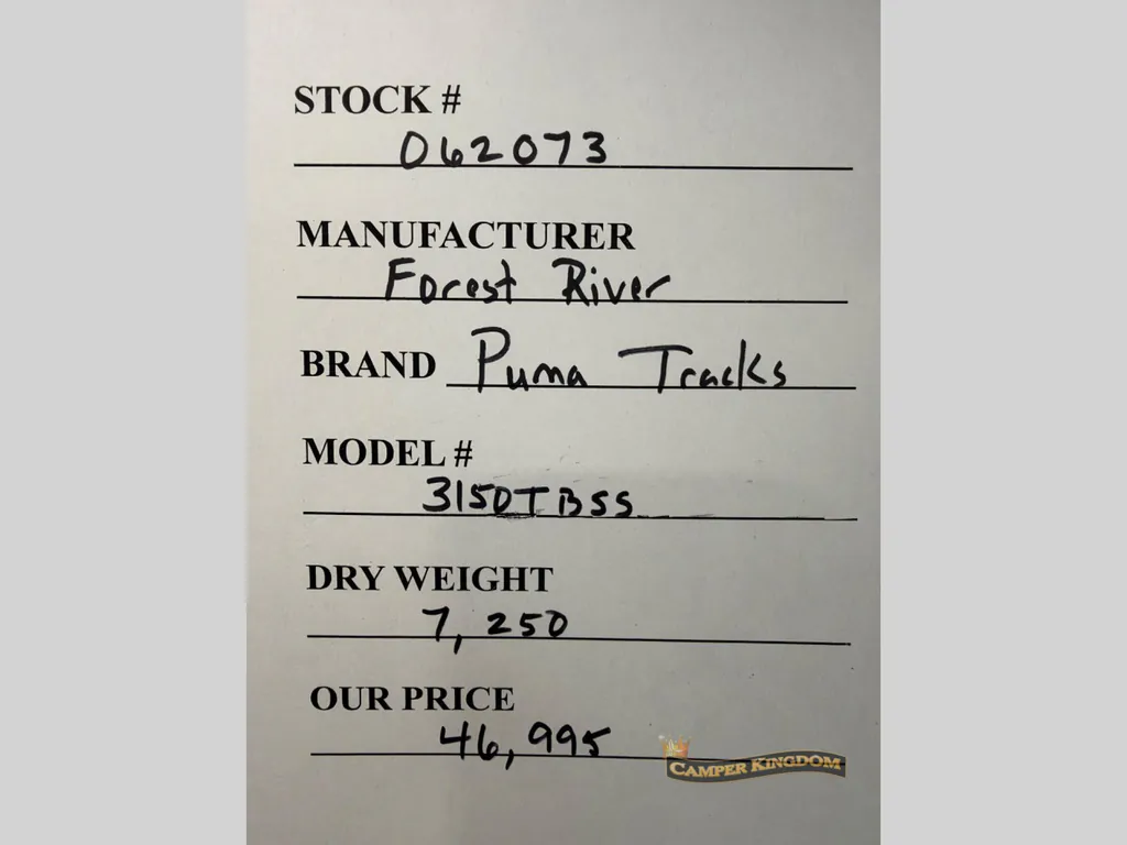 2027 Forest River Puma Tracks 3150TBSS, Photos photo 43