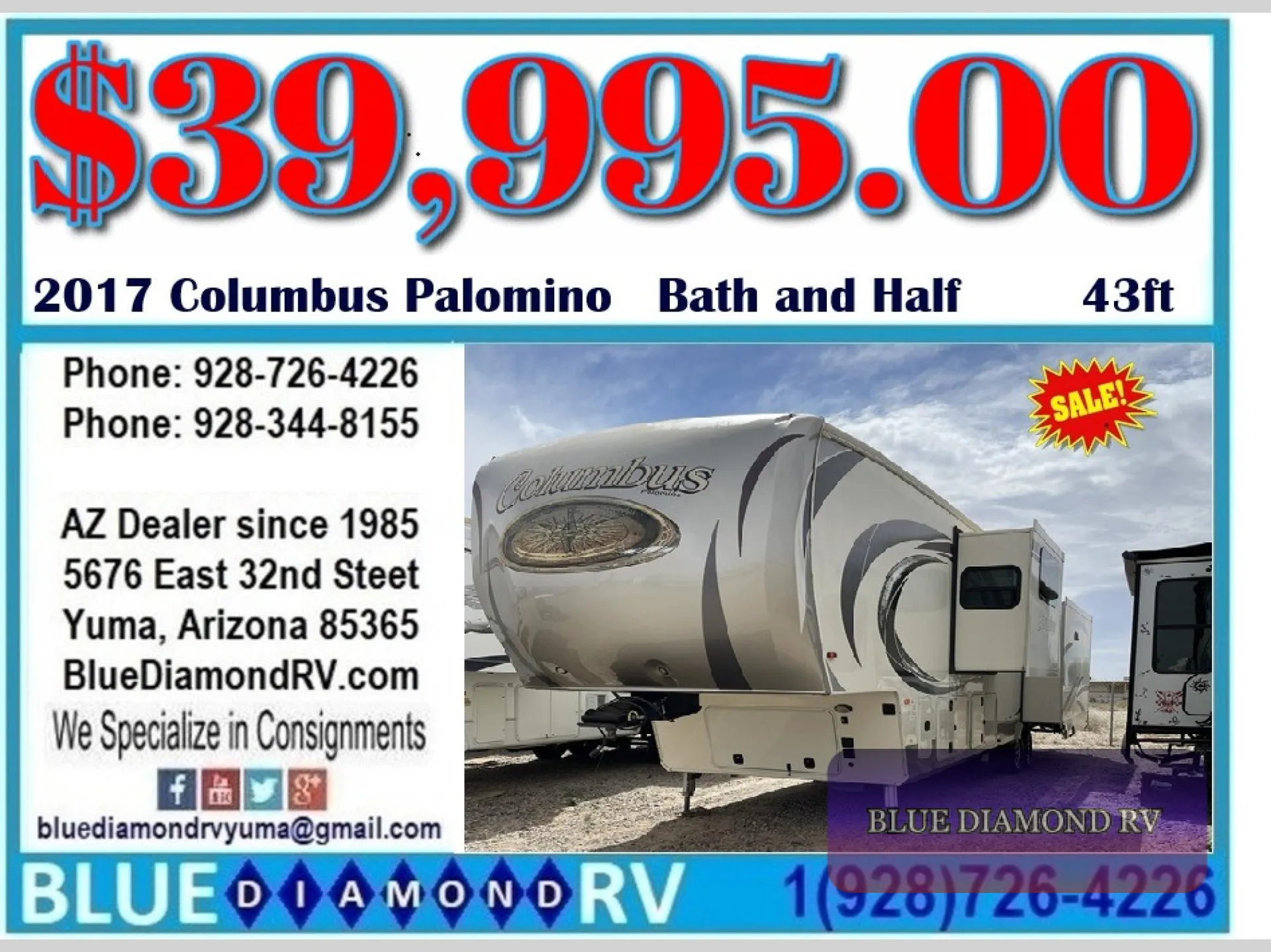 2017 Palomino Columbus 383FB dealer photo 1 from Blue Diamond RV
