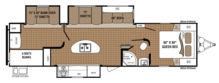 2018 Dutchmen RV Aspen Trail 3100BHS floor plan
