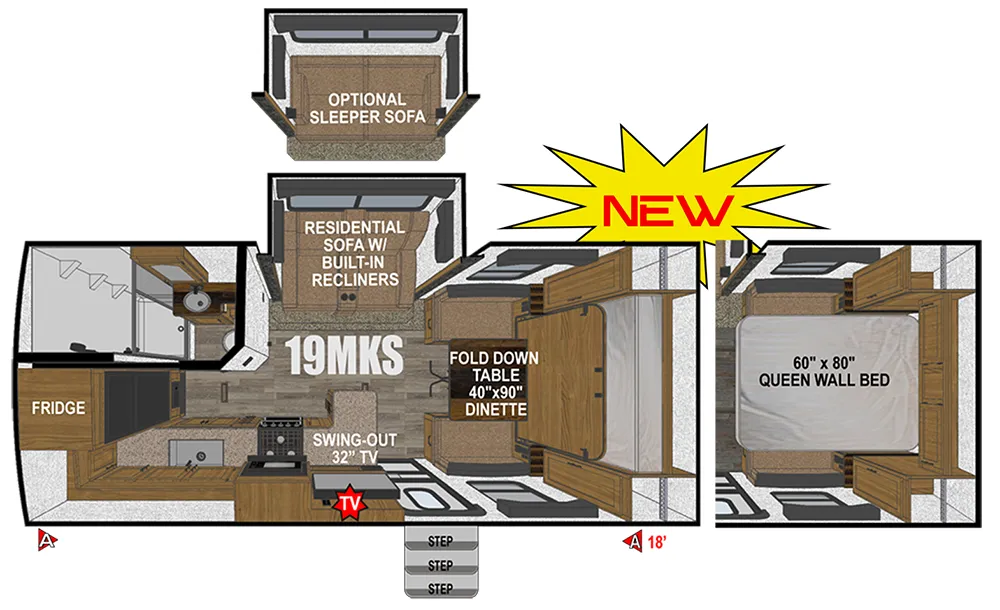 2026 Outdoors RV Creek Side Mountain Series 19MKS floor plan