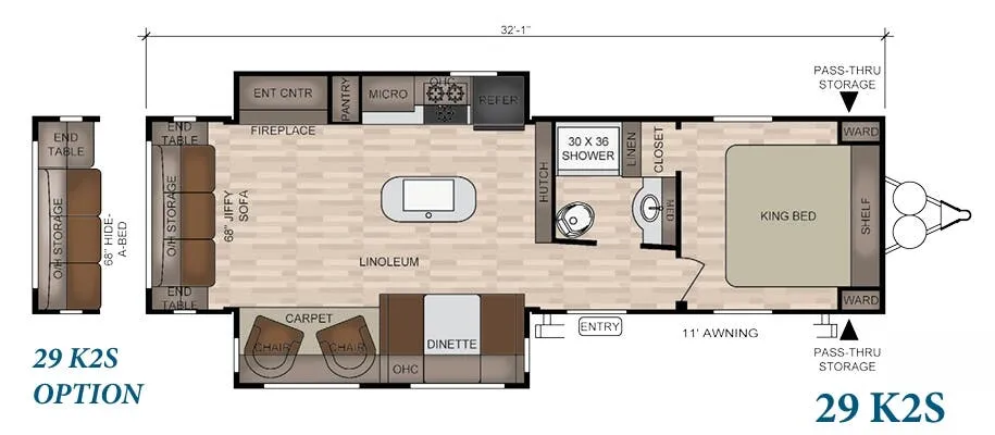 East to West Della Terra 29 K2S floor plan