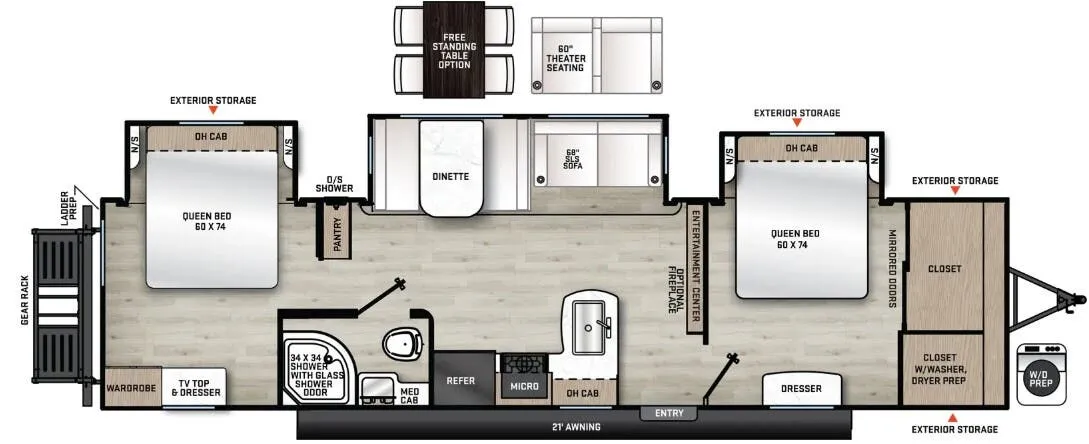 2026 Coachmen Catalina Legacy Edition 343BHTS (2 Queen Beds) - Floor plan